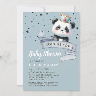 Convite Urso Panda Fofo Estrelas Céu Azul Chá de Bebê