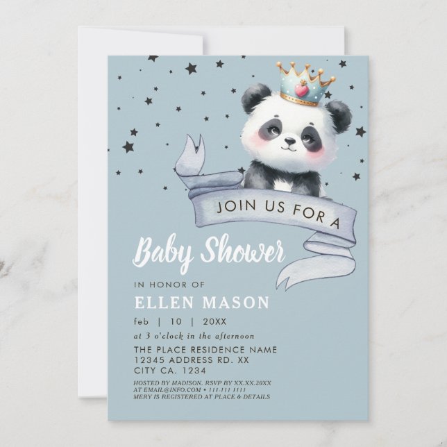 Convite Urso Panda Fofo Estrelas Céu Azul Chá de Bebê (Frente)