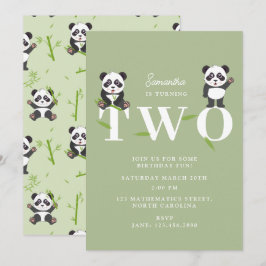 Convite Urso Panda Fofo Kawaii Aniversário de Dois 2 Anos