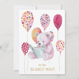 Convite Urso Personalizado lendo um Chá de fraldas de livr