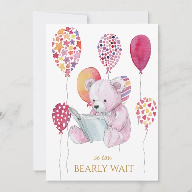 Convite Urso Personalizado lendo um Chá de fraldas de livr (Frente)