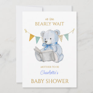 Convite Urso Personalizado lendo um Chá de fraldas de livr
