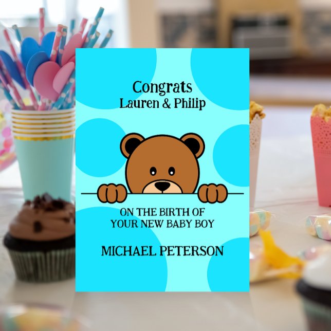 Convite Urso Pêssego Cugado | Cartoon | BOLINHAS | Azul (Criador carregado)