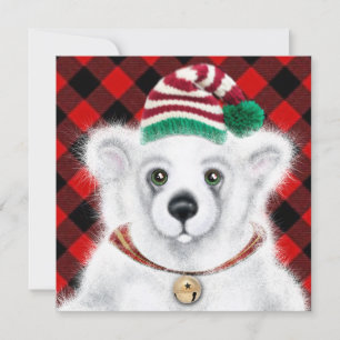 Convite Urso polar bebê fofo de Natal, ursinho do Papai No