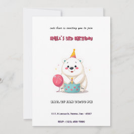 Convite Urso Polar Bonito de Aniversário com Chapéu do Par