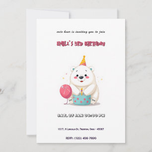 Convite Urso Polar Bonito de Aniversário com Chapéu do Par