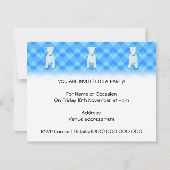 Convite Urso polar de bebê bonito. (Frente)