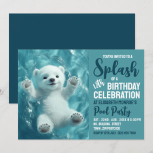 Convite Urso Polar Espelhado, Aniversário da Festa Piscina