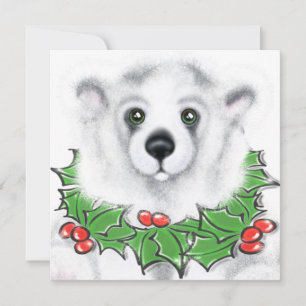 Convite Urso polar fofo de Natal, ursinho do Papai Noel