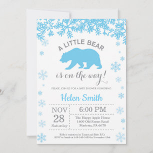 Convite Urso Polar Inverno Azul Menino Chuvada de Bebê Flo