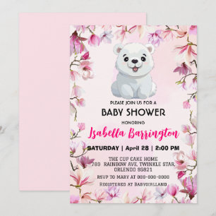 Convite Urso Polar Rosa Cor-de-Rosa, flores silvestres, cr