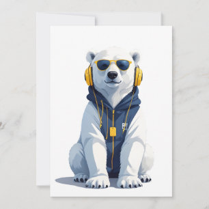 Convite Urso Polar Vestindo Hoodie Engraçado Vetor Animal 