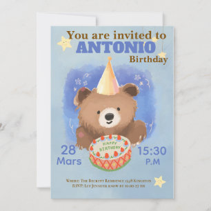 Convite Urso Primo Aquarela