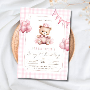 Convite Urso Princesa Rosa Beary 1º Aniversário