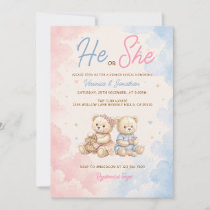 Convite Urso Rosa e Azul Revelação do Sexo Ele ou Ela