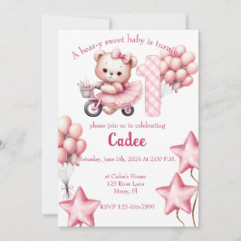 Convite Urso Rosa no aniversário do BIcycle