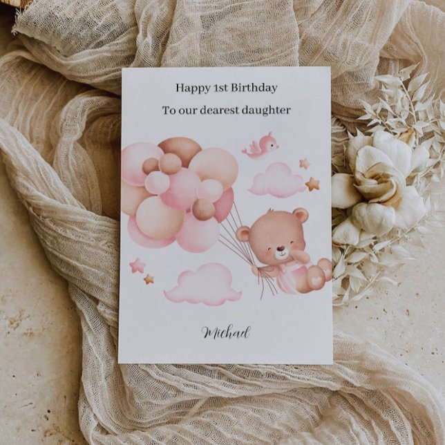 Convite Urso Rosa-Rosa-primeiro aniversario (1st Birthday Pink Teddy Bear Invitation)