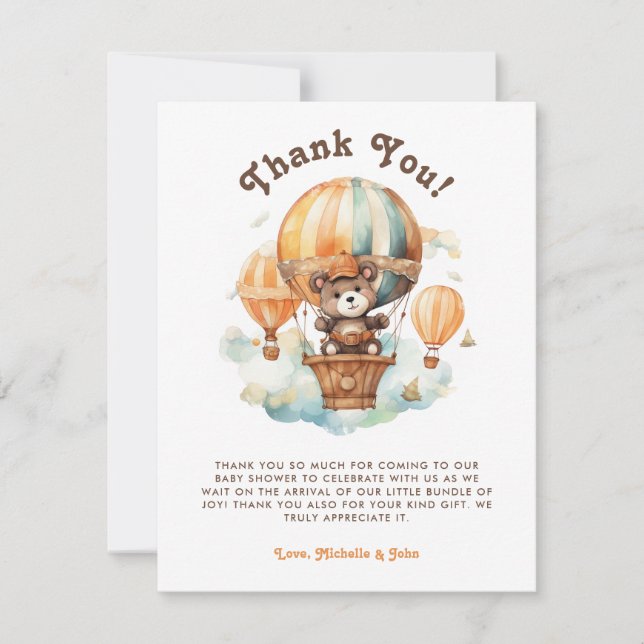 Convite Urso Russo Bonito com chá de fraldas de Balões (Frente)