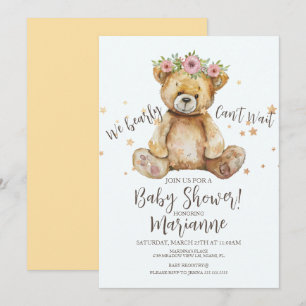 Convite  Urso Rústico Churras Baby Shower Menina Floral