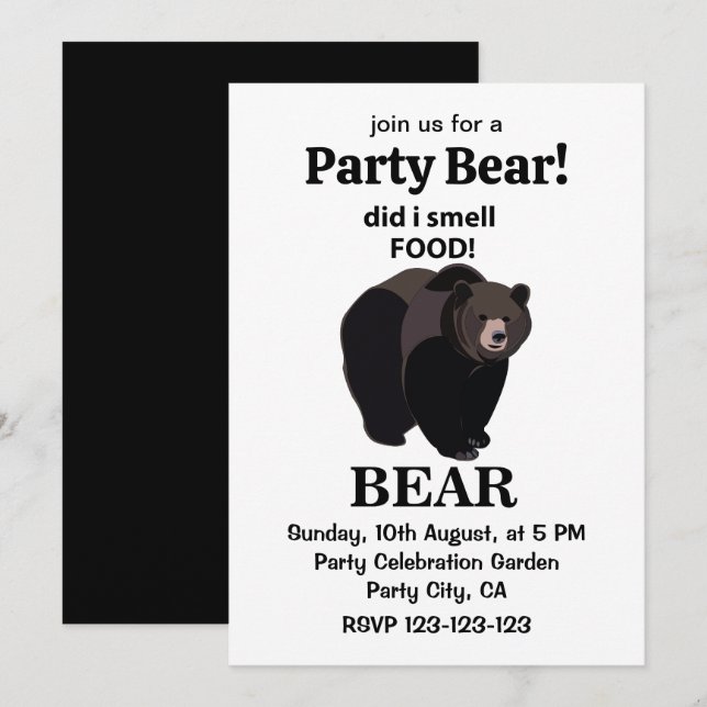 Convite Urso Será que eu cheirei comida Urso engraçado (Frente/Verso)