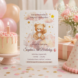 Convite Urso Teddy Adorável 1º Aniversário – Personalizado
