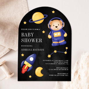 Convite Urso Teddy Astronaut Espacial Arco Preto Chã de Be