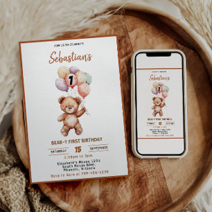 Convite Urso Teddy Fofo Aniversário de 1 ano Urso Doce