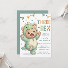 Convite Urso Teddy Fofo Dinossauro | 3º Aniversário Festa