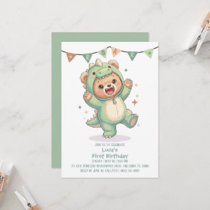 Convite Urso Teddy Fofo Dinossauro Aniversário de 1 ano