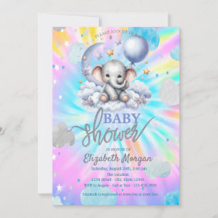 Convite Urso Teddy Fofo Estrelas Nuvens Tie Dye Chá de Beb