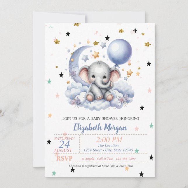 Convite Urso Teddy Fofo Estrelas Princesa Chás de Bebê  (Frente)
