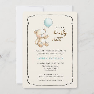 Convite Urso Teddy Fofo Retrô, Chuvada de Bebê Menino