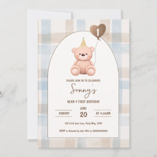 Convite Urso-y Primeiro Aniversário Festa 1rua Boho Urso M