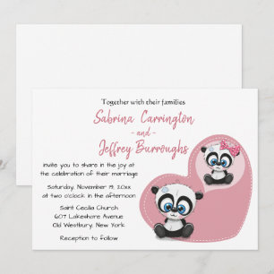 Convite Ursos de pelúcia rosa panda coração casamento dese