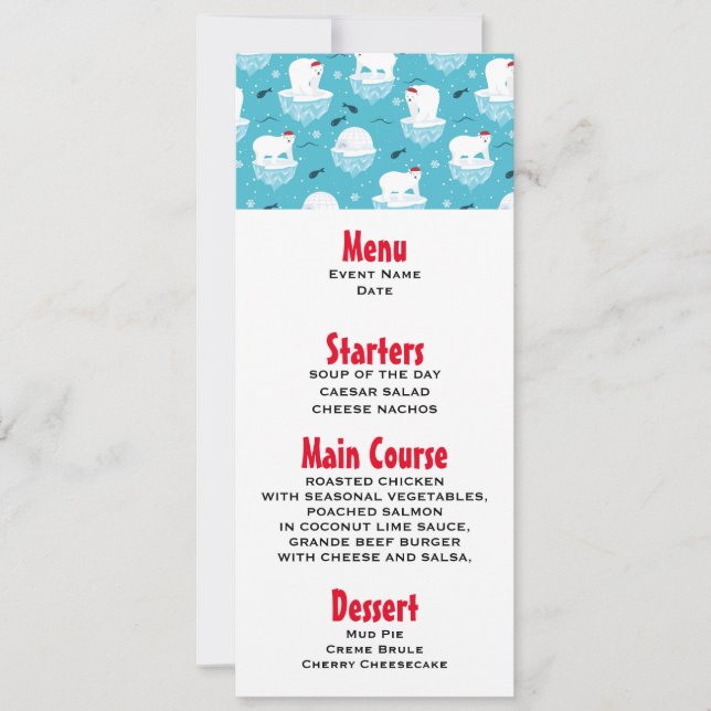 Convite Ursos Polares Bonitos em Santa Hats, Padrão de Nat (Frente)