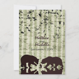 Convite Ursos Russos De Madeira A Pescar, Casamento De Árv