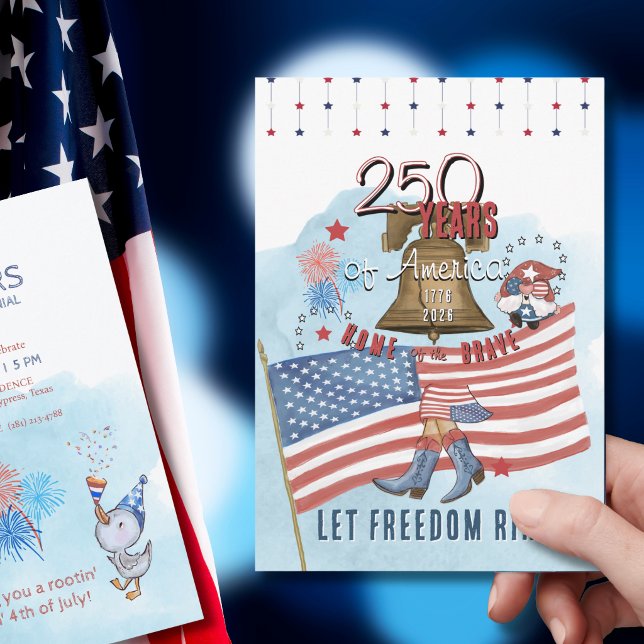 Convite US 250 1776-2026 Estilo Texas 4 de Julho  (US 250 1776-2026 Texas Style 4th of July Invitation)