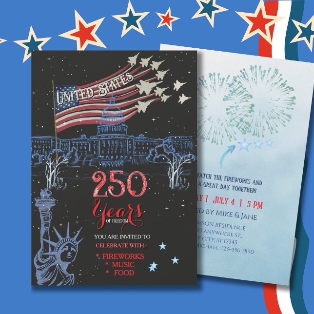Convite US 250 Years of Freedom Statue of Liberty Jet Flag (US 250 Years of Freedom Statue of Liberty Jet Flag Invitation)