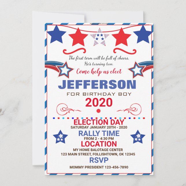 CONVITE US BIRTHDAY BOY ELECTION BIRTHDAY INVITATION (Frente)