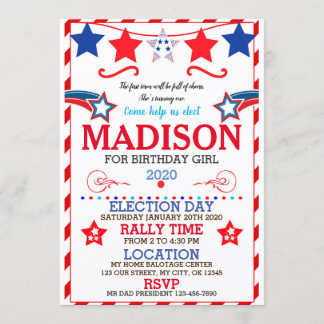 CONVITE US BIRTHDAY GIRL ELECTION BIRTHDAY INVITATION