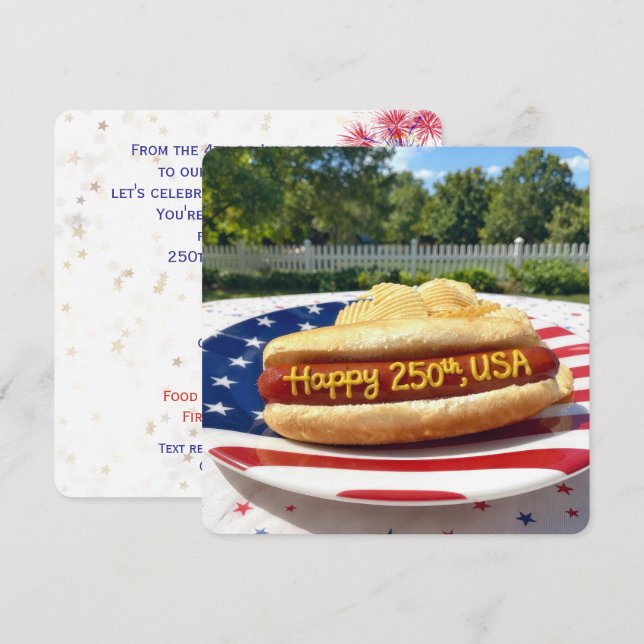 Convite USA 250th Birthday Party Hot Dog (Frente/Verso)