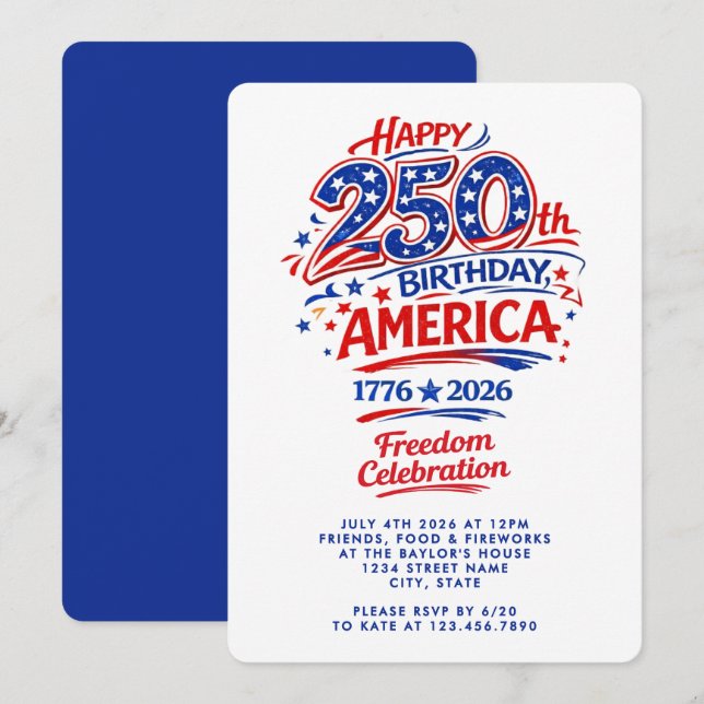 Convite USA America 250th Anniversary July 4th Party (Frente/Verso)