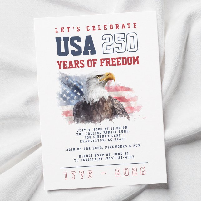 Convite USA America's 250th Anniversary 4th of July Party (USA America's 250th Anniversary 4th of July Party Invitation)