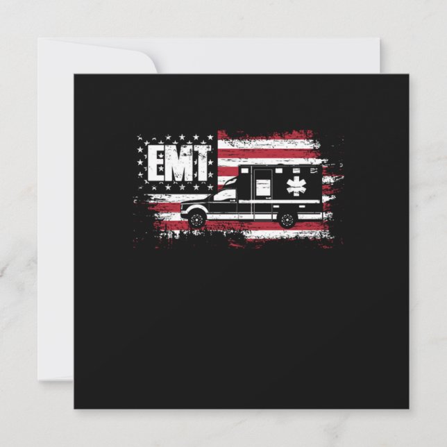 Convite USA Flag Ambulance EMT EMS Doctor First Aid Parame (Frente)
