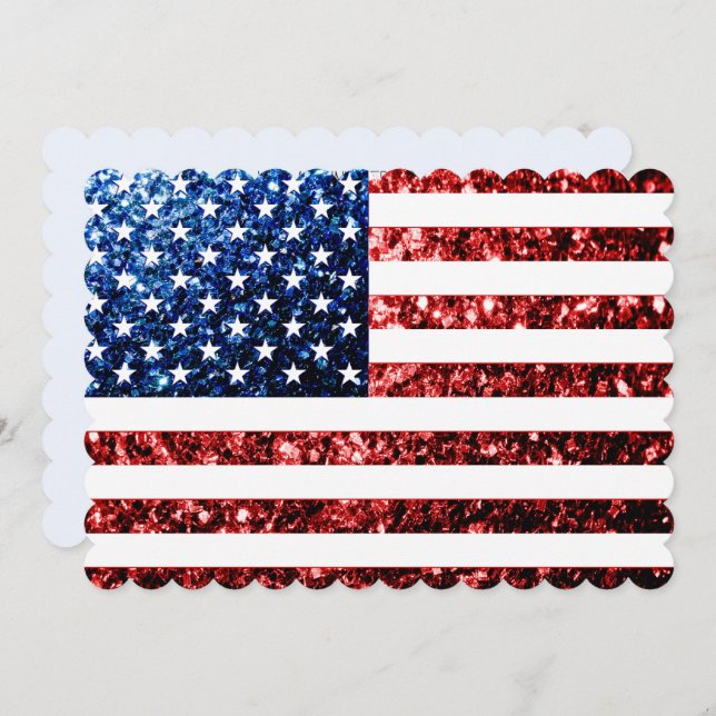 Convite USA flag red blue sparkles 4 de julho convidado (Frente/Verso)