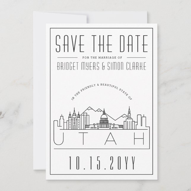 Convite Utah Wedding Estilizou Skyline Salvar A Data (Frente)