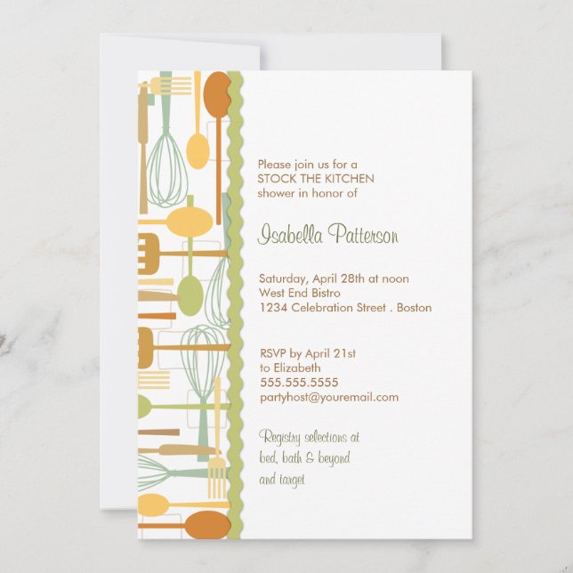 Convite Utensílios de Cozinhar estocam o Chá retrô da cozi (Frente)