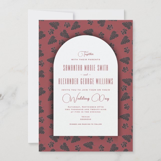 Convite Uvas Borgonhosas Deixam Casamento de Vinha e Vinha (Frente)