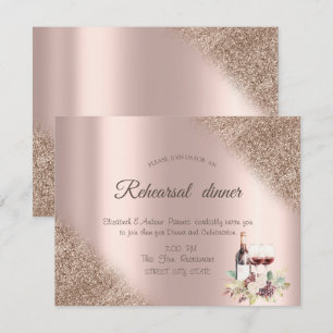 Convite Uvas de Vinho Elegantes Brilho Dourado Rosa