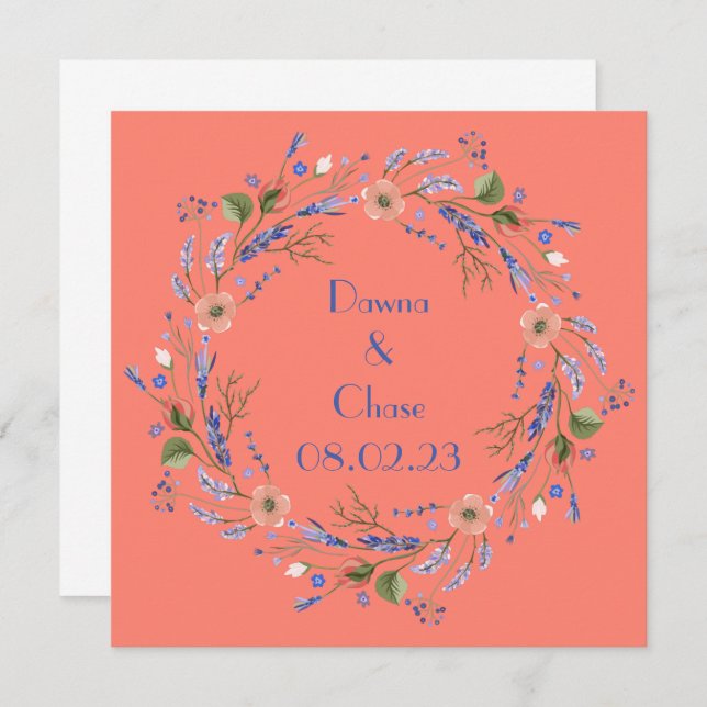 Convite Uvas de Vinho Flores Personalizadas Rosa Laranja (Frente/Verso)